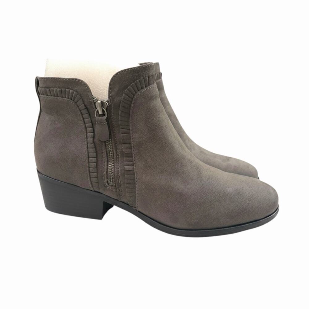MIA Mable Ruffle Ankle Boots Gray Faux Suede Zip Booties Women's Size 10 NEW